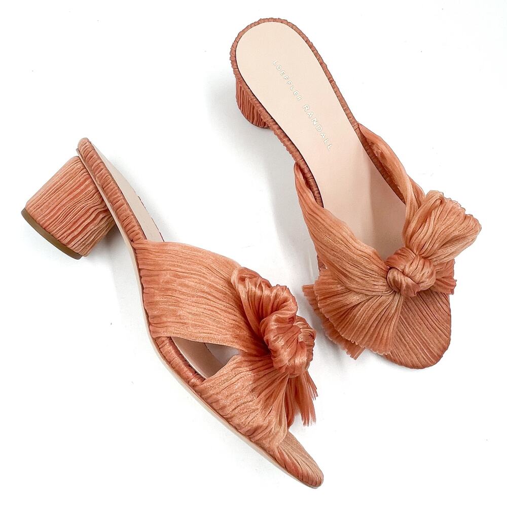 Loeffler Randall Emilia Knot Mules Sandals Bow‎ Block Heel Slip On Sz 8